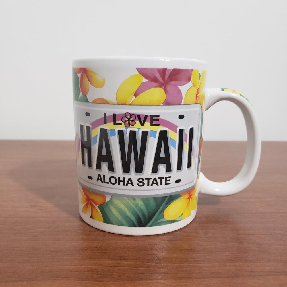 I Love Hawaii Coffee Mug Aloha State Floral License Plate Design ABC Store 2017